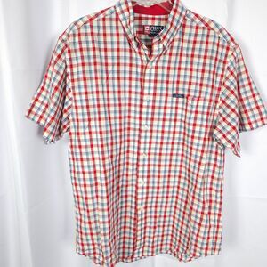 VTG Chaps Ralph Lauren Mens Large Red Plaid Short Sleeve Button Down Shirt